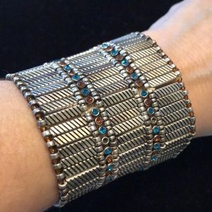 🫶Wide Stretch Bohemian multi-level beaded metal & crystal bracelet